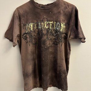 AFFLICTION Men's T-shirt Size M Short Sleeve Distressed Brown Black